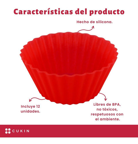 Set X 12 Moldes De Silicona Xl Para Muffin - Øs9cm - Cukin Rojo