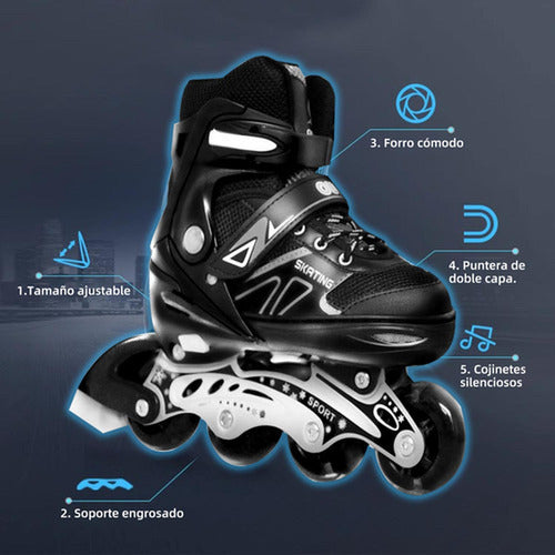 Patines En Linea Rollers Adolescentes Adultos Ajustable M 65 Mm Negro