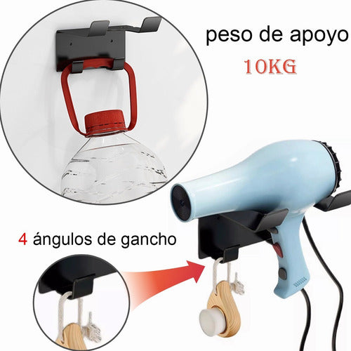 Soporte Secador De Pelo Metálico Adhesivo O Tornillo Norplat Negro
