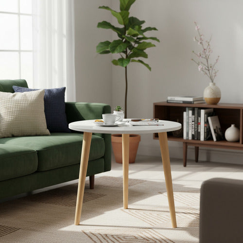 Mesa Centro Madera Norplat 50cm Redonda Minimalista Nordica - Blanco