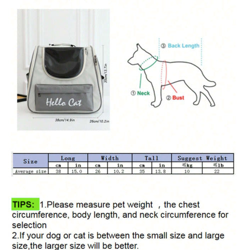 Norplat Mochila Transportador Viaje Mascota Bolso Gato Perro Gris