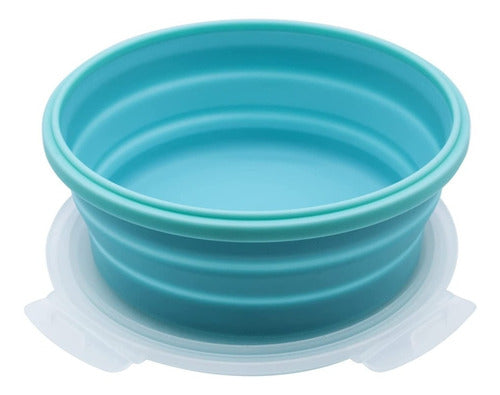 Contenedores Silicona Plegables X2 Tapa Alimentos Microondas Celeste