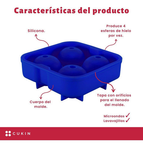 Molde De Silicona Para Bolas De Hielo 4.5 Cm - Cukin Azul Oscuro