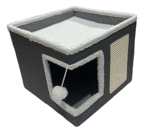 Casa Cama Iglu Gato Plegable + 2 Cojines Y Pompon - Norplat Gris Oscuro Iglú