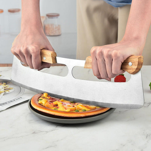 Cortador Pizza Profesional Doble Mango 35 Cm Premium Norplat Plateado