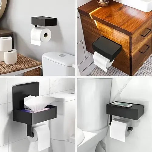 Soporte Porta Rollo Papel Higienico Norplat Confort Y Wipes Negro
