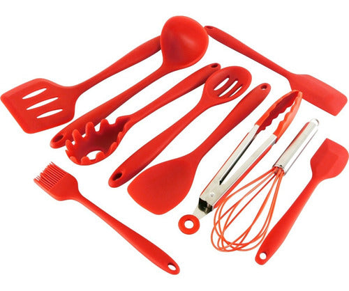Set De 10 Utensilios Antiadherentes De Cocina Silicona Cukin Rojo