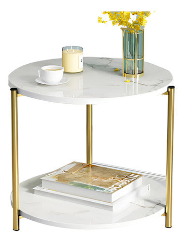 Mesa Auxiliar Redonda Decorativa Para Sala De Estar Norplat Blanco Mármol