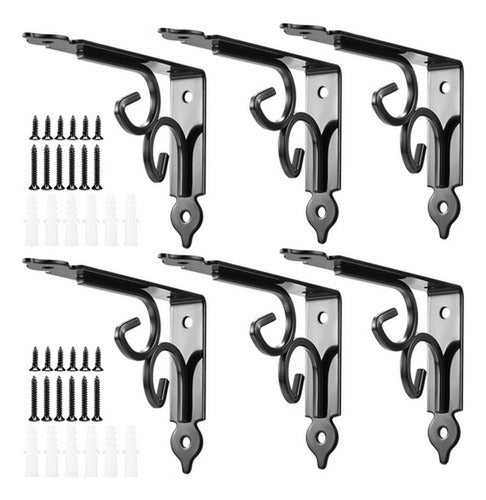 6 Soporte Repisa Flotante Estante Metal Pared Ángulo Norplat Negro