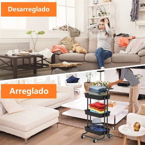 Carro Organizador Mueble Estante De Almacenamiento 3 Niveles Negro