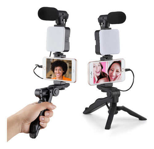 Kit De Grabación Bluetooth Luz Led Y Soporte Trípode Norplat Negro