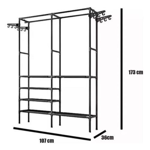 Organizador Ropa Colgador Perchero Con Estantes - Norplat Negro