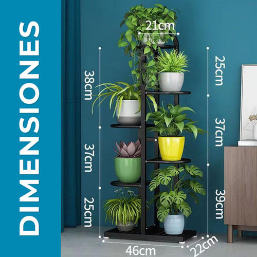 Porta Macetero Norplat 7 Macetas Estante Atril Planta Metal Negro Lisa