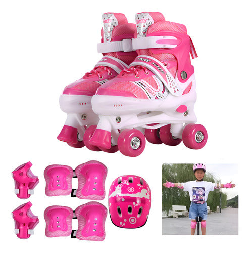 Patines 4 Rueda Ajustable Niños/niñas + Proteccion - Rebelde S Rosa
