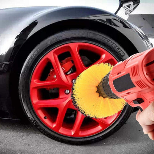 Set 4 Cepillos Limpieza Con Taladro Auto Hogar Tapiz Norplat Amarillo