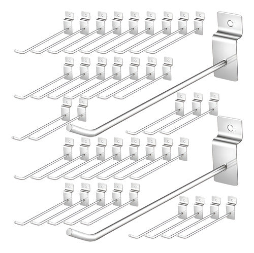 Pack 50 Ganchos Exhibidor 20cm 4mm Panel Ranurado - Norplat Plateado