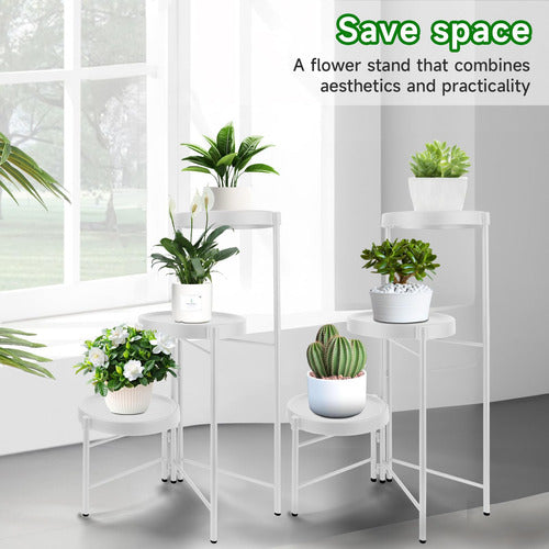 Pedestal Para 3 Plantas / Porta Maceteros Metalico - Norplat Blanco Lisa