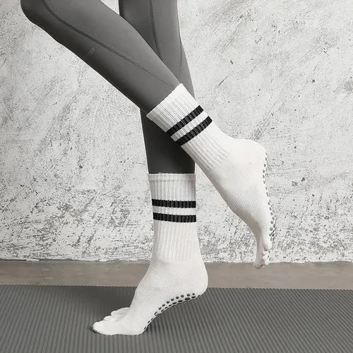 Calcetines Térmicos Con Dedos Antideslizantes Yoga - Norplat Blanco Rayas 35-40