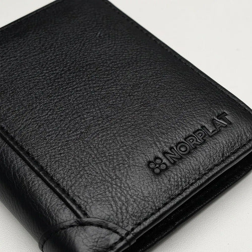Billetera De Cuero Hombre Anti Rfid Anti Clonacion - Norplat Negro Liso