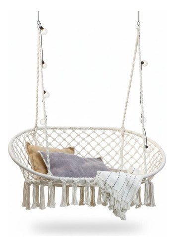 Silla Hamaca 2 Plazas Colgante Artesanal De Macrame Norplat Macramé Beige Claro