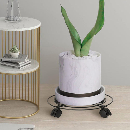 2 Soportes De Base De Maceta De Metal Con Ruedas - Norplat Negro Lisa