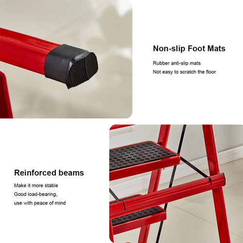 Escalera Tijera 3 Peldaños Multiproposito Plegable - Norplat Rojo