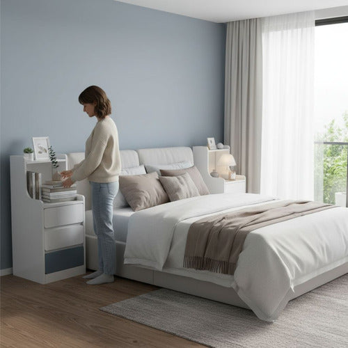 Velador Angosto Alto De Madera 3 Cajones 25*34*87cm Norplat Mate Blanco