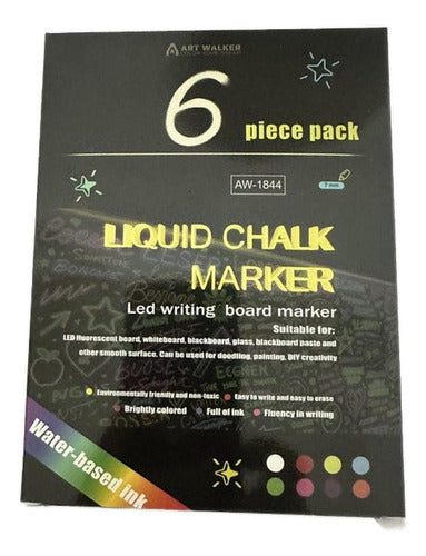 6 Plumones Tiza Liquida Pizarra Led Vidrio Fluor - Norplat Negro Multicolor