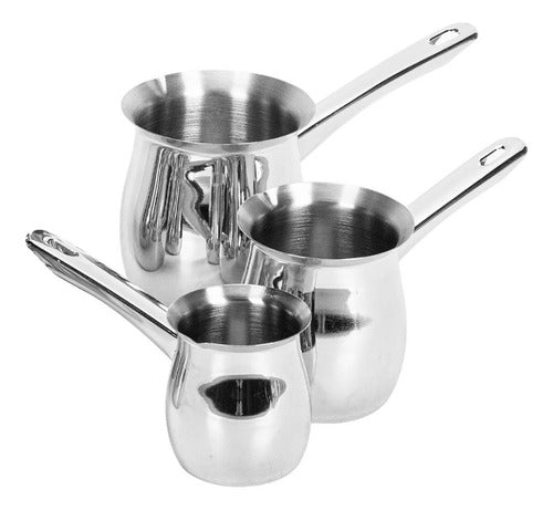 Set 3 Ollas Lecheras Acero Inolxidable Para Café Té Milk Pot Plateado