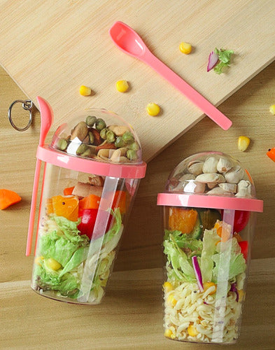 Norplat Set 2 Vasos Yogurt Cereal 400ml Tapa Cuchara Pote Rosa