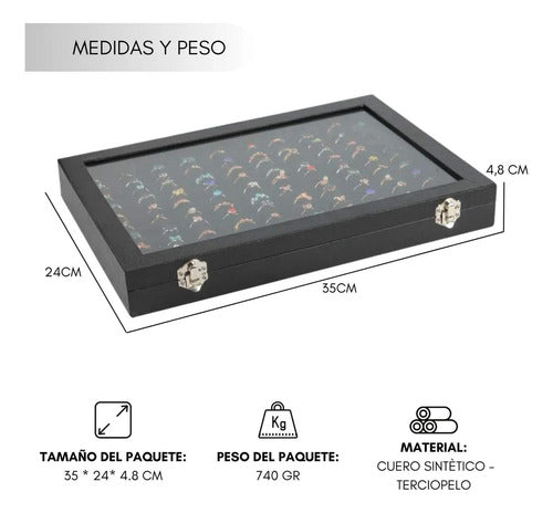 Organizador Exhibidor 100 Anillos Aros Terciopelo - Norplat Negro