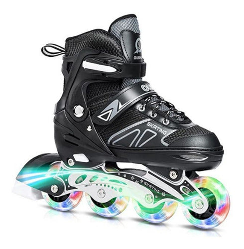 Patines En Linea Rollers Ajustables Adolescentes Adultos  M 65 Mm Negro