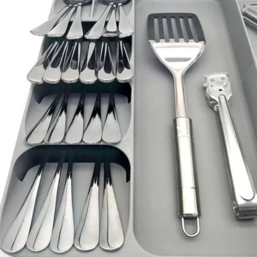 Organizador Premium De Cubiertos Y Utensilios Grande - Cukin Gris