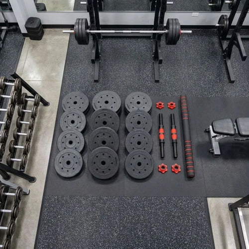 Set Norplat 2 Mancuernas + Barra + 20kg Discos Pesas Rojo Negro