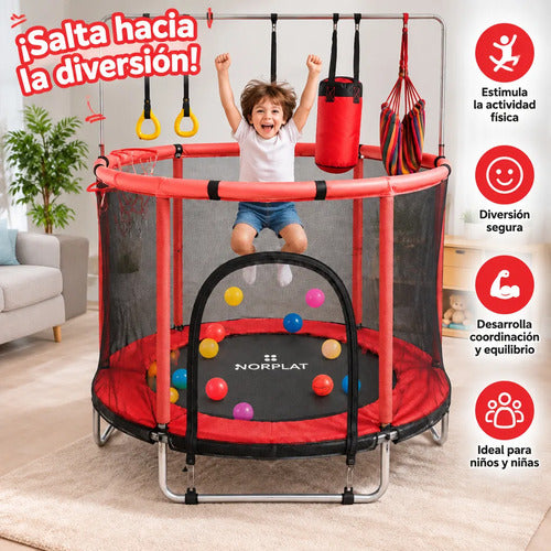 Cama Elástica 1.5mt Saltarina Trampolin Para Niños Norplat Negro Rojo