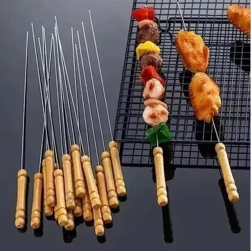 50 Fierros Para Anticuchos Brochetas Asados Pinches Norplat Plateado