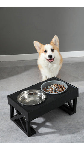 Comedero-bebedero Para Perros Altura Ajustable - Plato Acero Negro