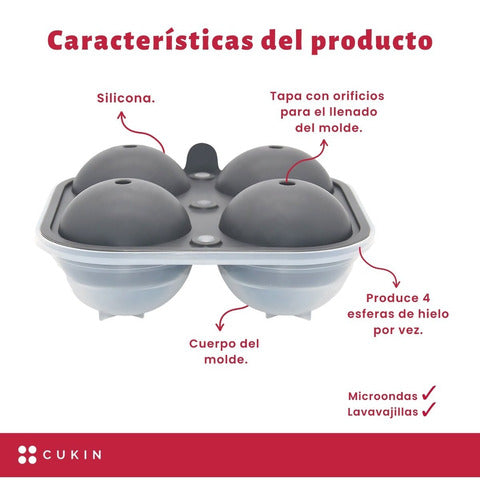 Molde De Silicona Para Bolas De Hielo 6 Cm - Cukin Negro