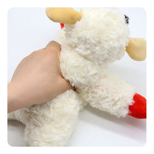 Peluche Oveja Con Texturas Y Sonido Para Mascotas Y Niños Blanco Con Patas Rojas