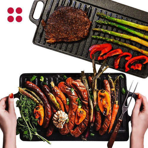 Plancha Churrasquera De Hierro Fundido 2 En 1 - 45x22x1.5cm Negro
