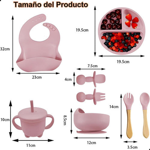 Set Alimentación Bebe Silicona 8 Piezas Bpa Free - Norplat Rosa