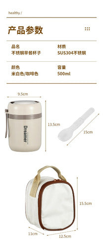 Termo Comida Acero Inoxidable 500ml Con Cuchara - Norplat Blanco