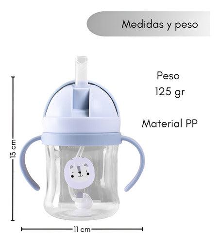 Vaso Antiderrame Norplat Para Bebe Con Bombilla 250ml 360° Celeste León