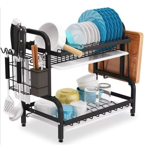 Secador Escurridor De Loza Platos 2 Niveles - Norplat Negro