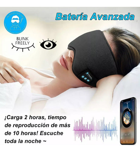 Antifaz Audífonos Bluetooth Inalámbricos Para Dormir Estéreo Negro Liso