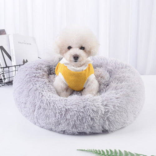 Cama Antiestrés Peluda Para Perros Y Gatos 70cm L Originales Gris Liso