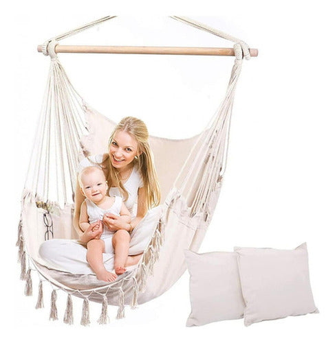 Silla Colgante Columpio Hamaca Con Almohadones - Norplat Beige