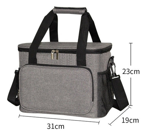 Lonchera Térmica Doble Compartimento Tamaño Grande Gris Liso