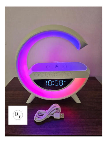 Parlante Bt Fm + Cargador Inalámbrico Reloj Lampara Norplat Blanco