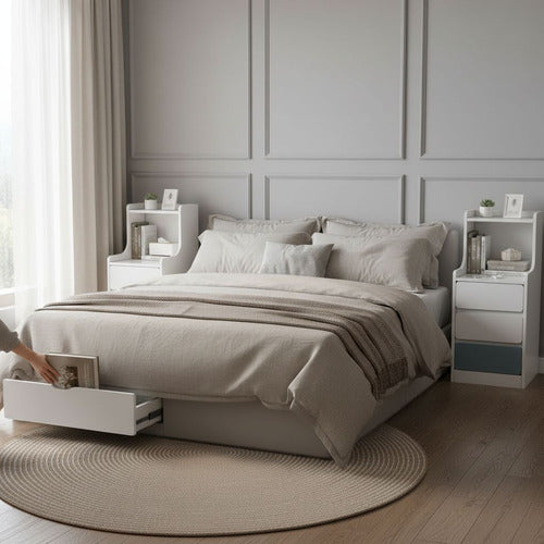 Velador Angosto Alto De Madera 3 Cajones 25*34*87cm Norplat Mate Blanco